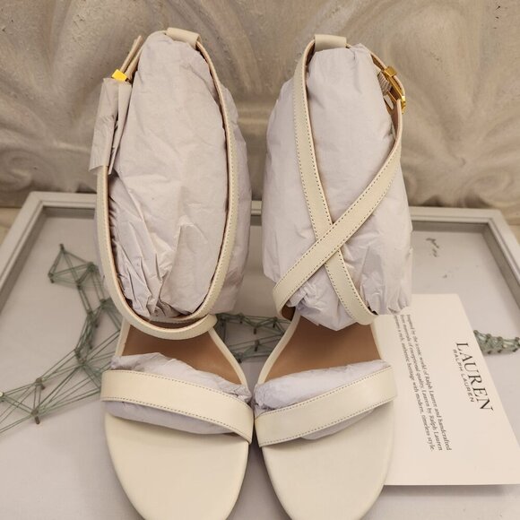 Ralph Lauren Leather " Gabriele" Cream Heeled Sandals. NIB. Size 10 - Picture 5 of 11